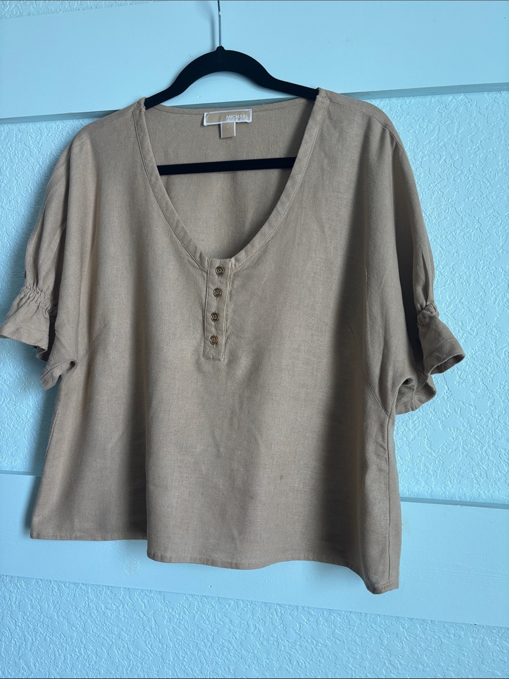 Michael Kors Tan V-Neck Button-Front Women's Top